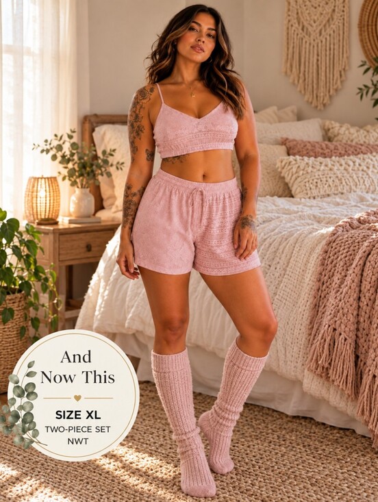 And Now This Other - And Now This NWT Lace Bralette & Drawstring Shorts 2-Piece Set XL Blush Pink